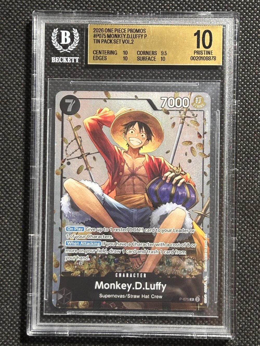 One Piece Card Game Monkey D. Luffy P-075 Tin Pack Set Vol.2 Promo Foil BGS 10